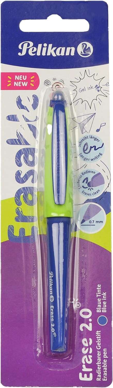 pelikan roller erase 2.0 boligrafo empuñadura ergonomica antifatiga duracion larga de la tinta cuerpo del mismo color de escritura color azul