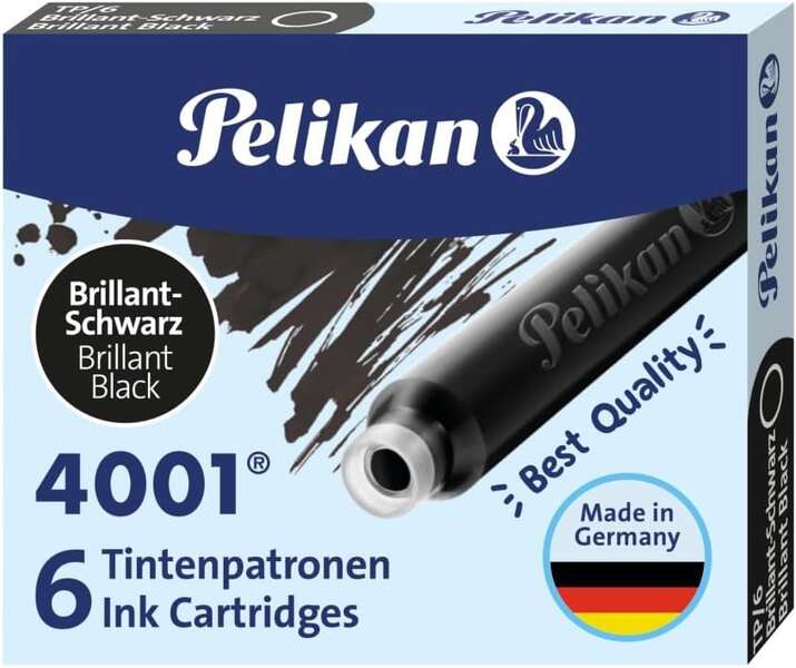 pelikan 4001 tp/6 pack de 6 cartuchos tinta de alta calidad compatible con plumas estilograficas color negro