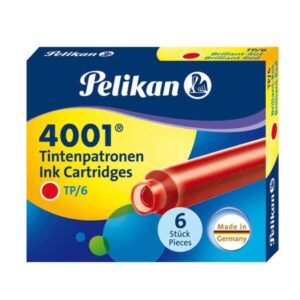 pelikan caja de 6 cartuchos 4001 tp/6 compatible con plumas estilograficas pelikan 4001 color rojo