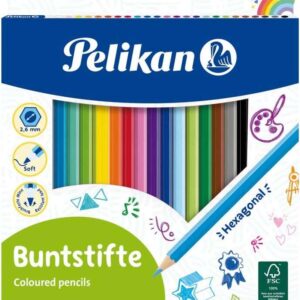 pelikan caja de 24 lapices de colores hexagonales lacados mina antirotura fsc