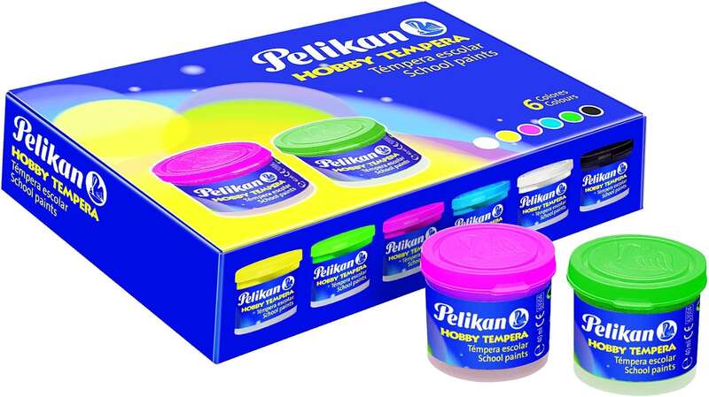 pelikan pack de 6 botes de tempera 40ml + pincel consistencia pastosa resistente a la luz colores surtidos