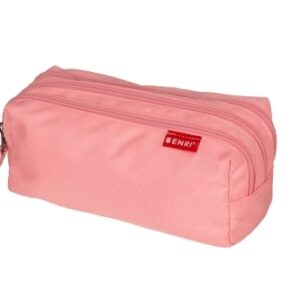 enri estuche portatodo con 3 compartimentos cierres de cremallera fabricado en poliester color rosa