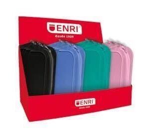 enri expositor de 20 estuches de silicona cierre de cremallera asa de transporte colores negro, verde azulado, azul y rosa
