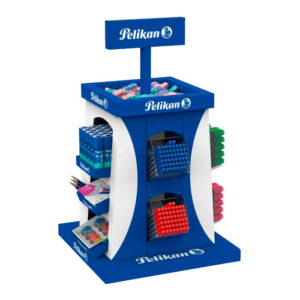 pelikan expositor escolar con 364 unidades incluye: lapices de grafito, sacapuntas, gomas de borrar, correctores, pegamentos, boligrafos y resaltadores