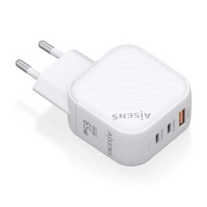 aisens cargador gan 65w 2xusb c pd3.0 qc4.0 1xusb a qc3.0