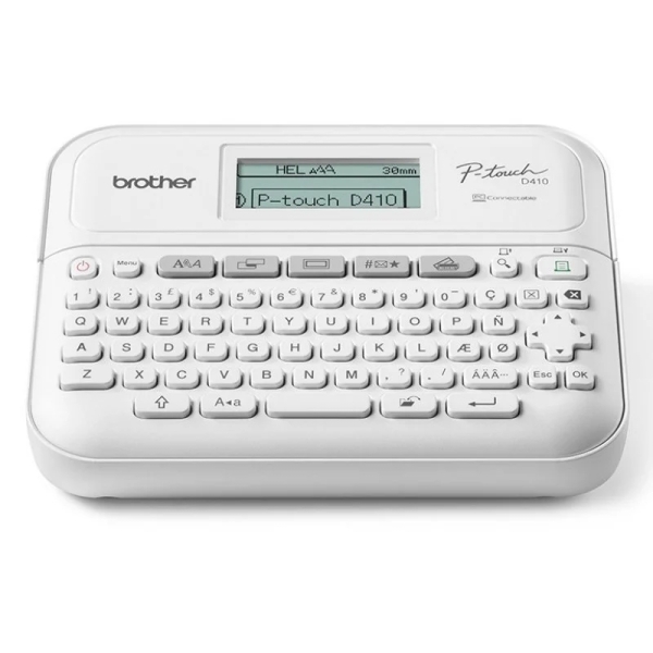 brother p touch d410 rotuladora electronica con conexion a pc pantalla lcd ancho max. de cinta 18mm color blanco