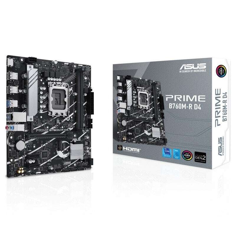 asus prime b760m r d4 placa base intel 1700 2x ddr4 hdmi, m.2, pcie4.0, 4x sata iii, usb, micro atx
