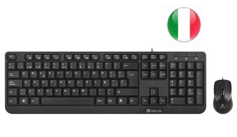 ngs kit teclado multimedia y raton con cable qwerty italiano 12 teclas multimedia color negro