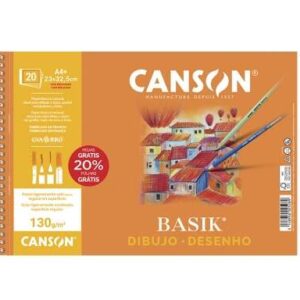 canson basik bloc de dibujo espiral 20 hojas a4+ 130g con recuadro medidas 23x32.5cm color blanco