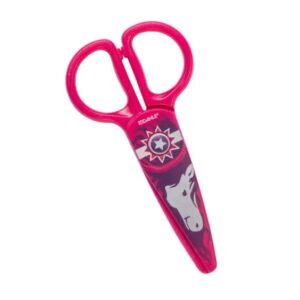dahle 54675 kids tijeras infantiles 12cm para los mas pequeños hojas de plastico puntas redondeadas modelo caballo color rosa
