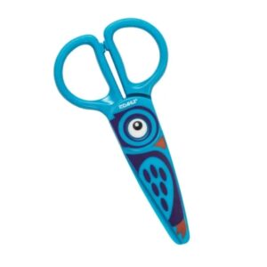 dahle 54676 kids tijeras infantiles 12cm para los mas pequeños hojas de plastico puntas redondeadas modelo buho color azul