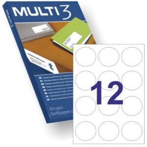 multi3 pack de 1200 etiquetas redondas 60mm de diametro 100 hojas x 12 etiquetas aptas para imprimir laser y tinta color blanco