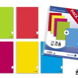 golden pack de 5 cuadernos espiral folio 80 hojas cuadricula 4x4 margen remarcado tapa normal plastificada colores surtidos