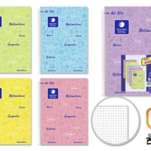 golden pack de 5 cuadernos folio 80 hojas 90gr cuadricula 4x4 resistente ideal para estudiantes tapa forrada colores pastel surtidos