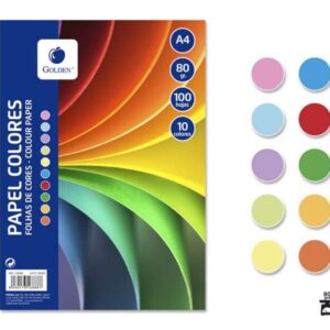 golden pack con 100 hojas de papel de colores a4 80gr 10 hojas por color colores surtidos