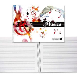 golden cuaderno de musica con 20 hojas interlineado de 3mm papel de 100gr
