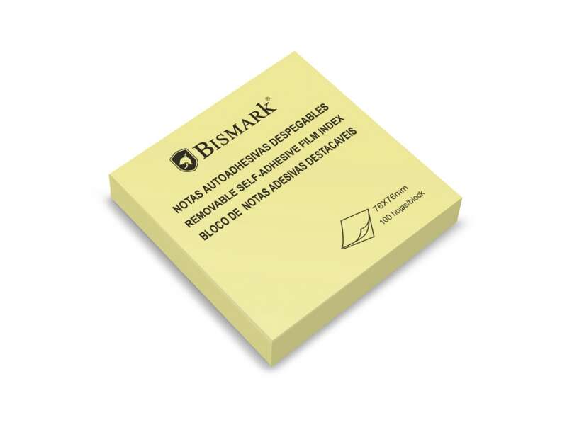 bismark taco de 100 notas adhesivas 76x76mm adhesion fuerte facil de usar color amarillo