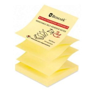 bismark taco de 100 notas adhesivas zig zag 76x76mm adecuado para dispensadores color amarillo