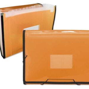ingraf carpeta frame fuelle 13 bolsillos tamaño a4 polipropileno translucido gomas y solapas color naranja