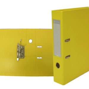 bismark archivador a z formato folio pvc de gran resistencia tarjetero en el lomo cartoneras metalicas en el borde inferior mecanismo de palanca color amarillo