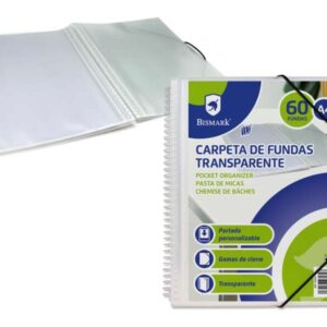 bismark carpeta espiral con 60 fundas transparentes a4 polipropileno portada personalizable espiral plastica indeformable apertura 360 grados gomas de cierre