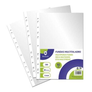 bismark pack de 10 fundas multitaladro tamaño a4 80 micras acabado en cristal ideal para carpetas con mecanismo de anillas disponible en varios tamaños