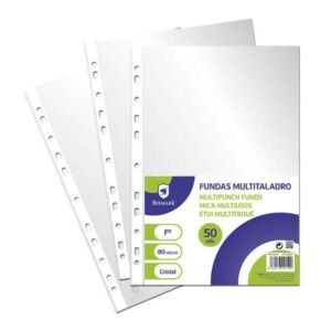 bismark pack de 50 fundas multitaladro tamaño folio 80 micras acabado en cristal ideal para carpetas con mecanismo de anillas disponible en varios tamaños