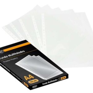ingraf pack de 100 fundas multitaladro a4 transparentes 70 micras acabado granulado
