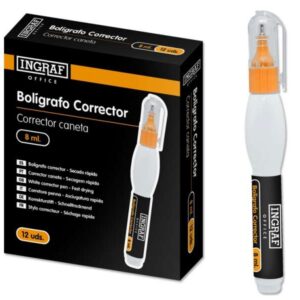 ingraf boligrafo corrector 8ml punta metalica fina secado rapido forma ergonomica