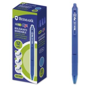bismark boligrafo borrable con clip punta de 0.7 mm grip de goma color azul