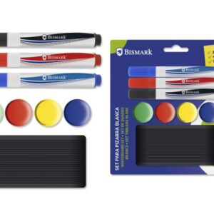 bismark pack de 3 rotuladores para pizarra + 4 imanes + borrador colores surtidos