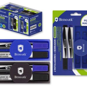 bismark pack de 2 rotuladores para pizarra + borrador con funcion magnetica ideal para uso en oficinas y aulas color surtido
