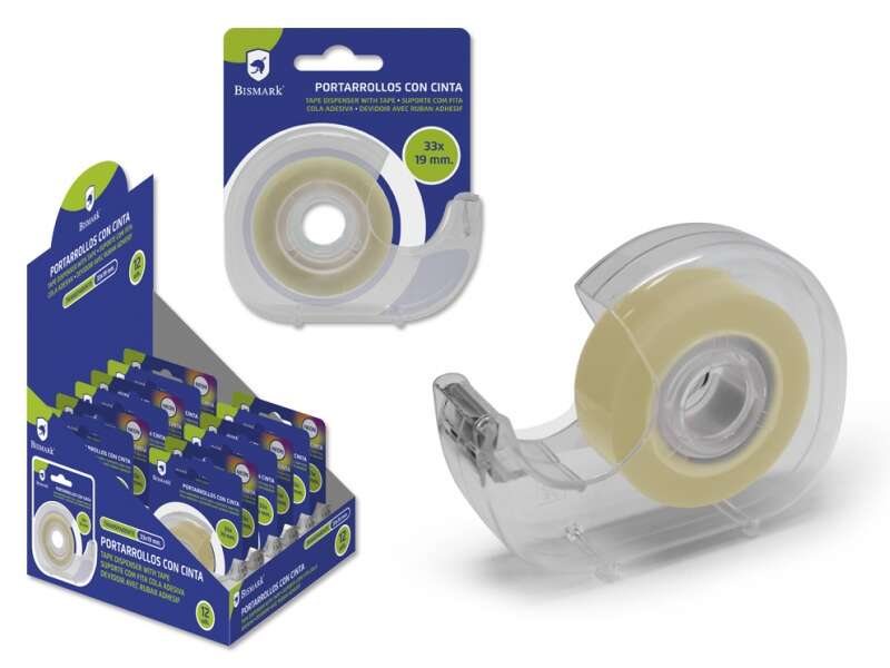bismark portarrollos con cinta adhesiva transparente cuerpo de plastico incluye cinta de 33mx1.9cm ideal para uso escolar color transparente