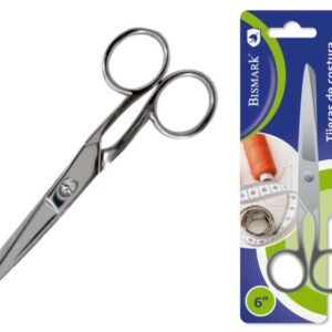 bismark tijera de costura acero inoxidable 15.2cm fijacion por tornillo presion constante entre hojas presentacion en blister color plata