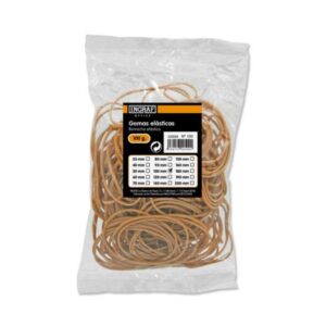 ingraf bolsa de 100gr de gomas elasticas 100mm alta calidad 70% caucho gran resistencia y elasticidad color marron