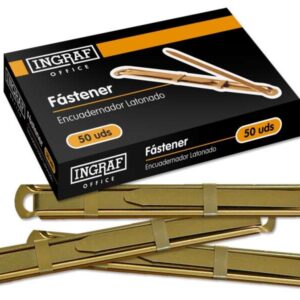 ingraf pack de 50 fasteners latonado para encuadernacion rapida y resistente incluye lengüeta y corredera color oro