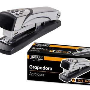 ingraf grapadora n5 metalica cuerpo metalico con adornos en plastico recubrimiento de goma antideslizante compatible con grapas 24/6 y 26/6 color gris
