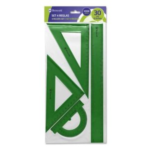 bismark pack de 4 reglas de alta calidad incluye regla 30cm, escuadra 14cm, cartabon 20cm y transportador 13cm ideal para el colegio color verde