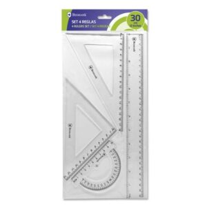 bismark pack de reglas para el colegio incluye regla de 30cm escuadra de 12,5cm cartabon de 17.5cm transportador de 10cm presentacion en bolsa transparente color transparente