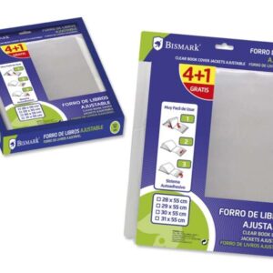 bismark pack de 5 forros para libros 280mm de polipropileno solapa ajustable facil forrado en 3 pasos sin necesidad de cortar ni usar cinta adhesiva transparente