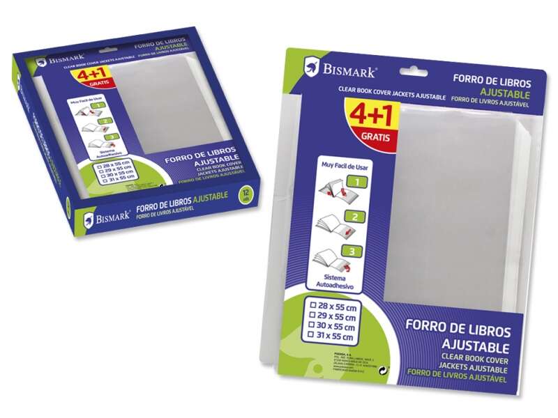 bismark pack de 5 forros para libros 290mm de polipropileno solapa ajustable facil forrado en 3 pasos sin necesidad de cortar ni usar cinta adhesiva transparente