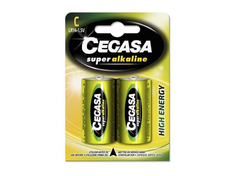 cegasa super alcaline lr14 pack 2 pilas lr14 c 1.5v alta tecnologia fiabilidad elevado rendimiento maximas prestaciones
