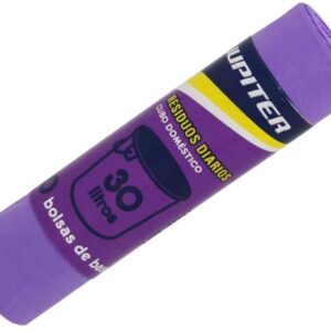 jupiter rollo de 10 bolsas de basura de 30l primera calidad color morado