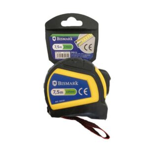 bismark flexometro 7.5m con freno carcasa reforzada extra fuerte de goma cinta para colgar color negro/amarillo