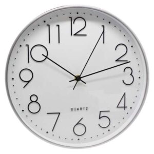 bismark reloj oficina plata marco plastico lente de cristal manecillas de aluminio esfera de pvc color plata