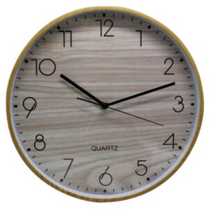 bismark reloj oficina marco efecto madera marco plastico lente de cristal manecillas de aluminio esfera de pvc color marrón