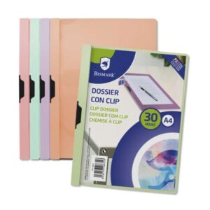 bismark dossier con clip a4 capacidad 30 hojas polipropileno transparente clip metalico lateral colores pastel surtidos
