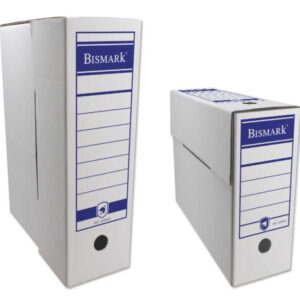bismark caja de archivo definitivo folio prolongado 12x39x27cm carton corrugado papel blanco con zonas pre impresas doble ollado