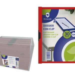 bismark dossier para 30 hojas a4 con clip metalico lateral polipropileno transparente color rojo