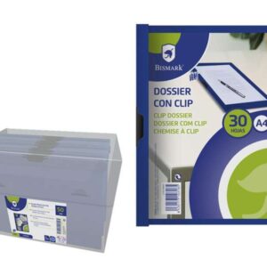 bismark dossier para 30 hojas a4 con clip metalico lateral polipropileno transparente color azul